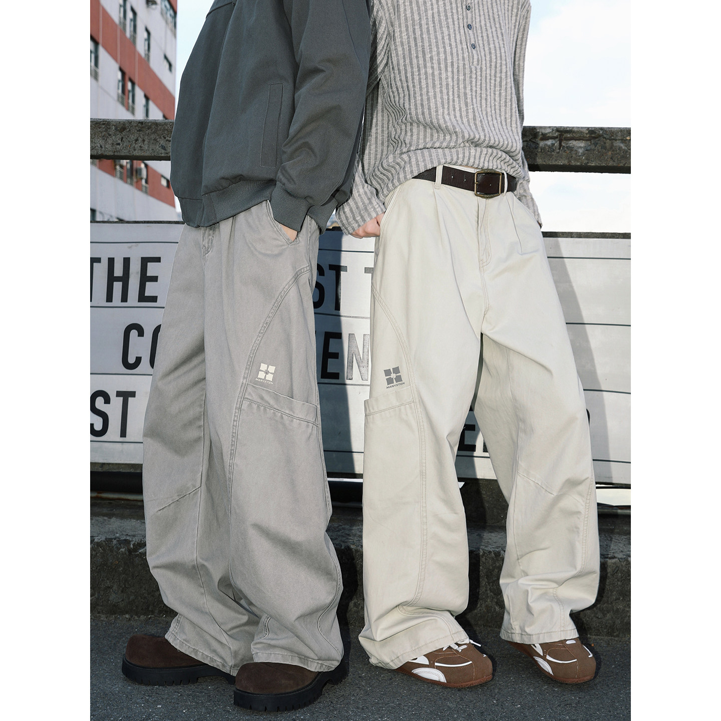 MANYSTON美式纯棉直筒工装裤男款春秋季潮牌宽松青少年阔腿长裤子