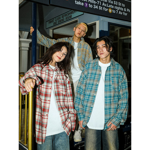 清MANYSTON美式复古格子衬衫男夏季纯棉休闲衬衣外套痞帅炸街寸衫 - 封面