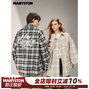 MANYSTON 春秋季 美式 男款 潮牌情侣衬衣外套 纯棉格子衬衫 云旗同款