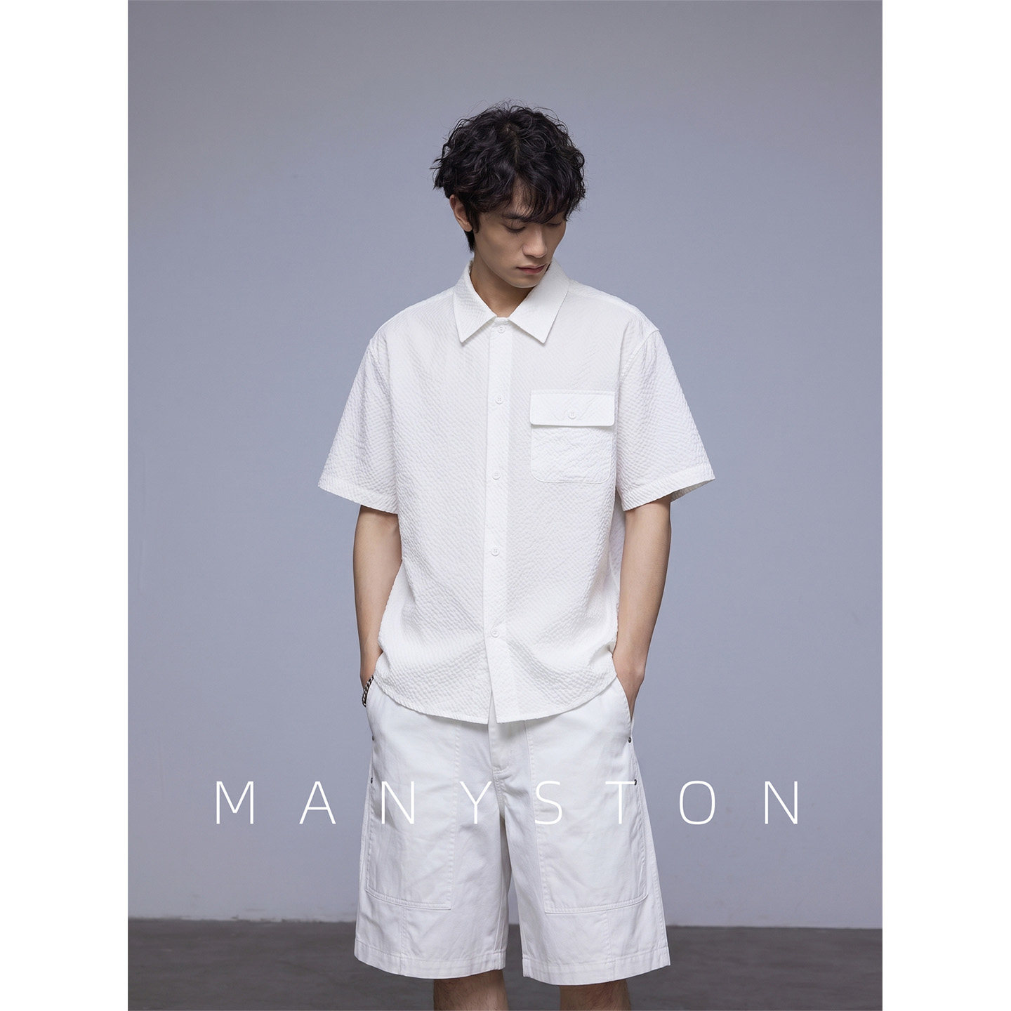 MANYSTON美式痞帅夏季短袖衬衫男图片