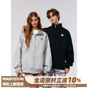 MANYSTON美式 春秋季 青少年寬松開衫 拉鏈外套 高街立領無帽衛衣男款