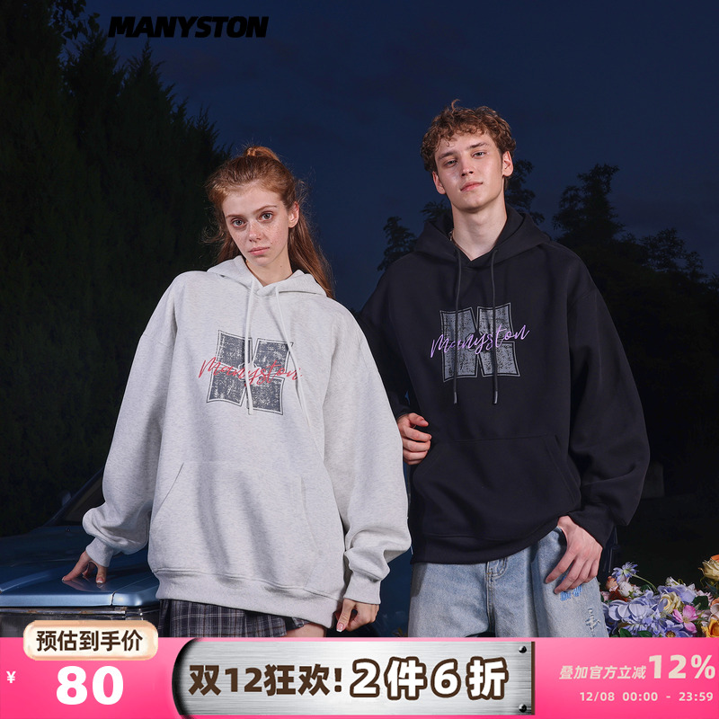 MANYSTON美式慵懒刺绣连帽卫衣