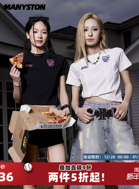 MANYSTON 美式260g重磅清纯掐腰上衣女生夏季白色打底内搭短袖t恤