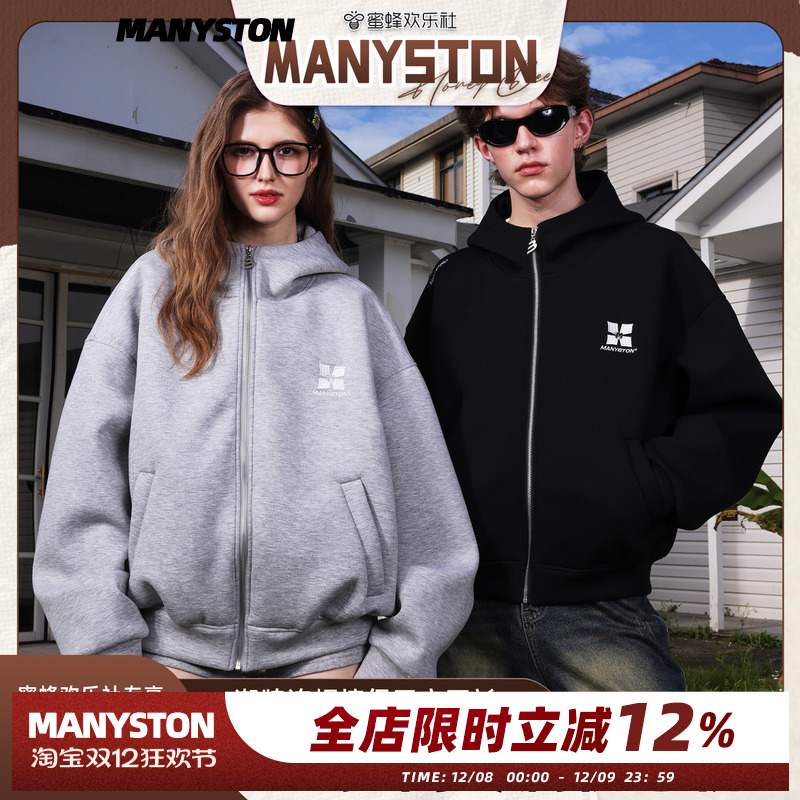 【欢乐社】【奇煜同款】MANYSTON美式潮牌连帽开衫卫衣情侣装外套