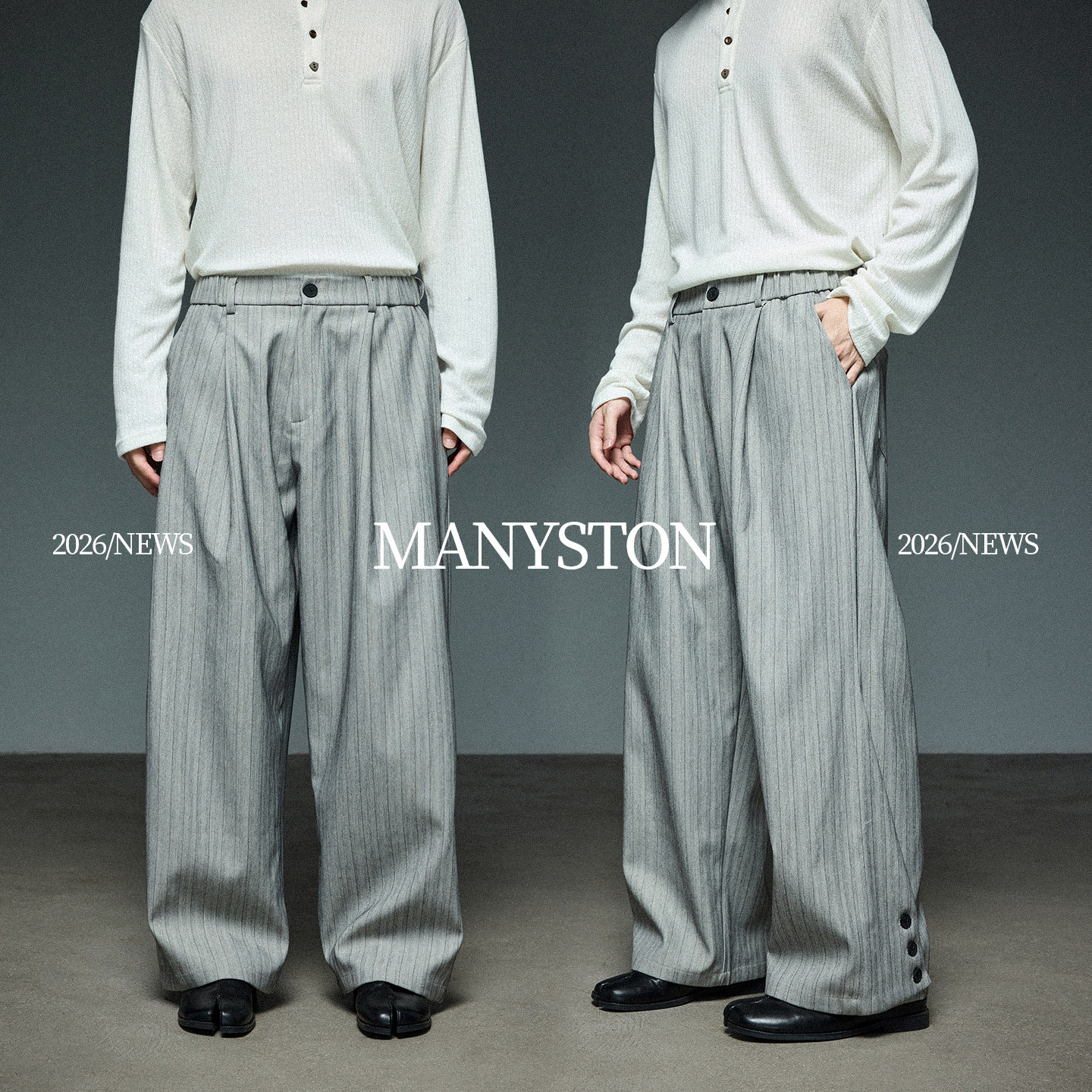 MANYSTON男士极简竖条阔腿西裤子图片