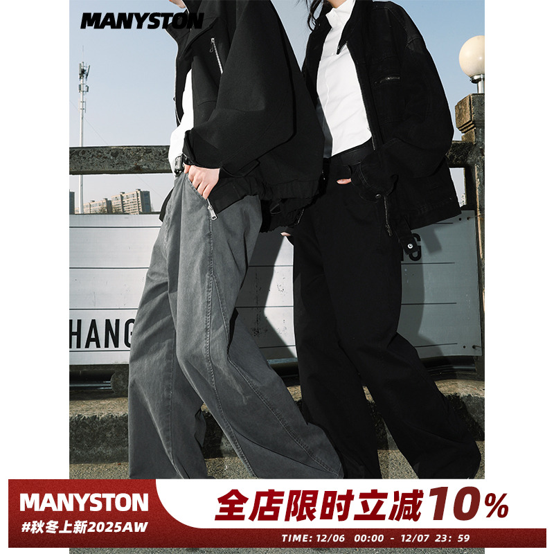 MANYSTON美式复古直筒工装裤子男