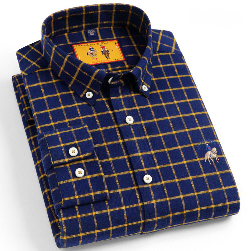 2025春季新款保罗格子衬衫男士纯棉磨毛长袖衬衣男青年百搭休闲潮