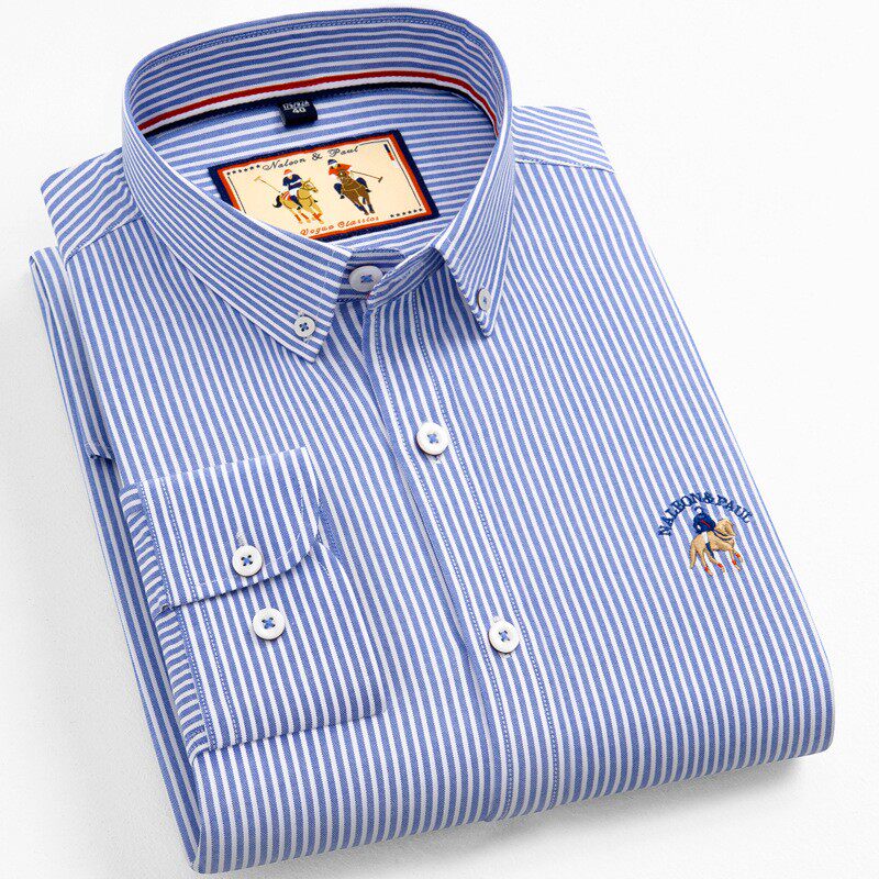 保罗纯棉长袖衬衫男士条纹百搭商务休闲衬衣春夏新款潮流时尚男装