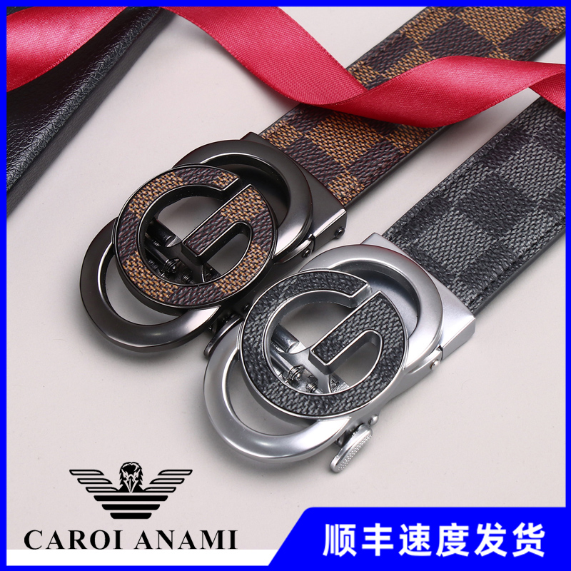 男仕休闲时尚合金扣头层牛皮