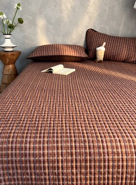 ins风红色床盖三件套夹棉床单防滑榻榻米炕盖可水洗双人四季通用