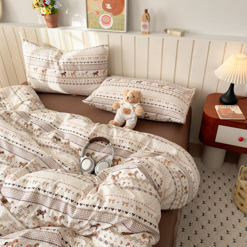 ins超柔少女心可爱小马双层纱床上四件套学生单人宿舍床单三件套4,床上用品,床品套件/四件套/多件套,淘宝优惠券,粉丝福利购,淘宝优惠卷