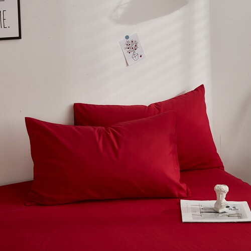 ins红色纯色水洗棉枕头套一对装枕芯套枕头皮枕巾宿舍家用48x74cm