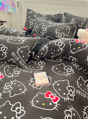 ins风深色少女心KT猫水洗棉被套单件非全棉被罩150x200x230四件套