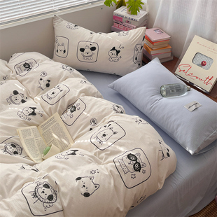 A类ins风可爱涂鸦小狗水洗棉床上四件套学生单人宿舍床单三件套4