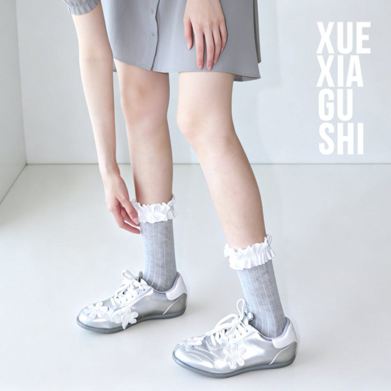 【张元英同款花边袜】靴下故事甜美薄棉中筒袜韩版少女感夏季短袜