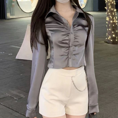 设计感褶皱高级缎面衬衫女小众