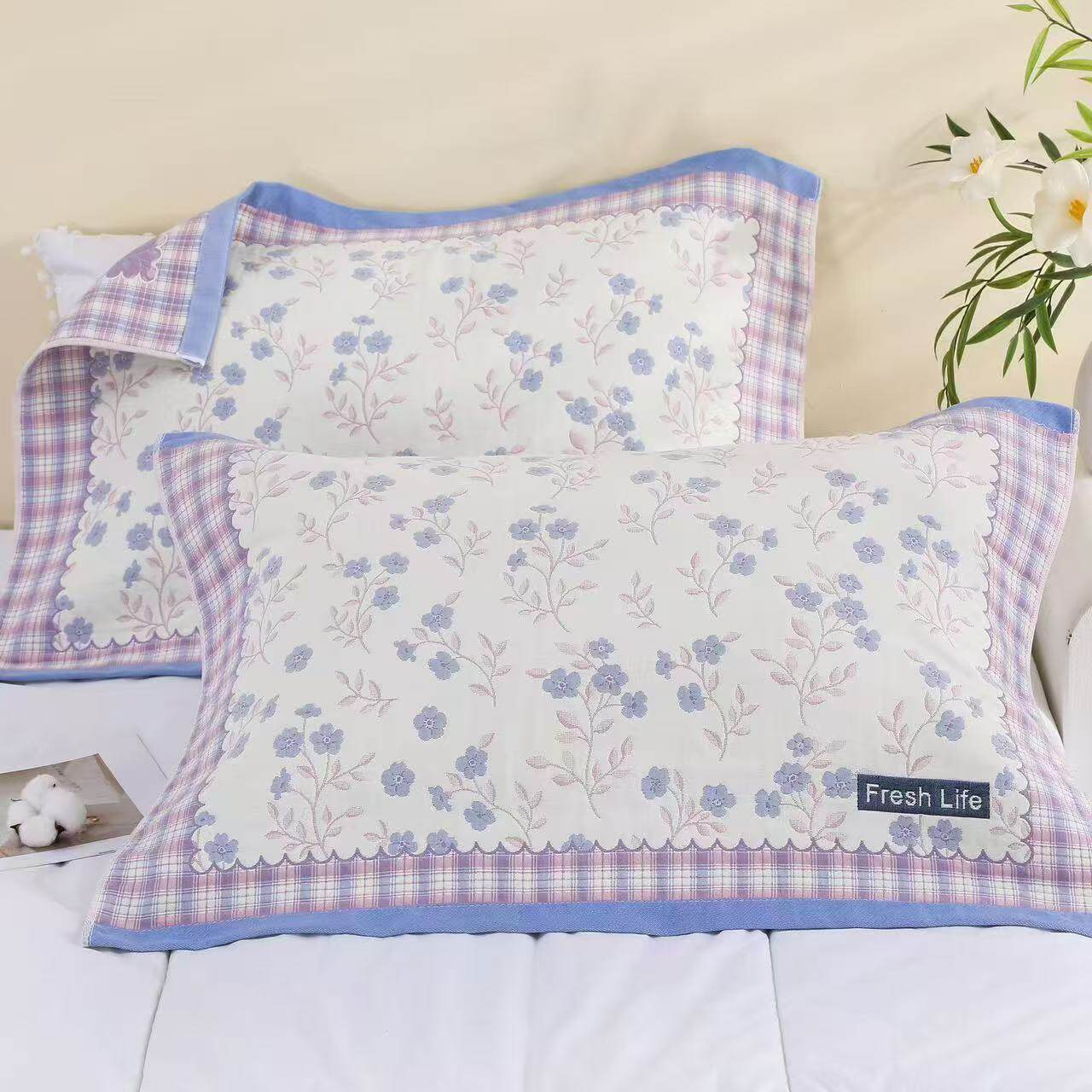纯棉记加厚防滑不脱落枕巾一对装
