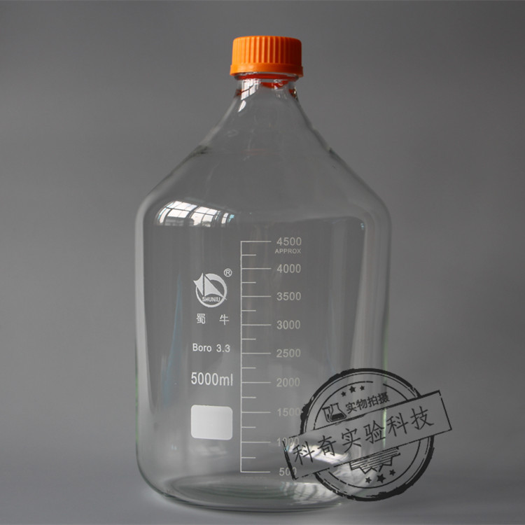 【蜀牛】5000ml黄盖试剂瓶高硼硅玻璃瓶螺口兰盖瓶 5L正品