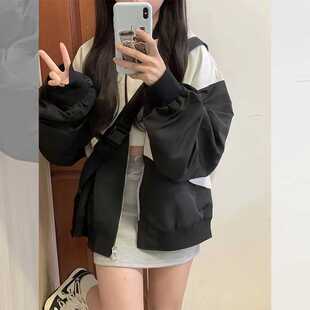 飞行员复古撞色棒球服外套女秋情侣小个子宽松百搭休闲夹克设计感
