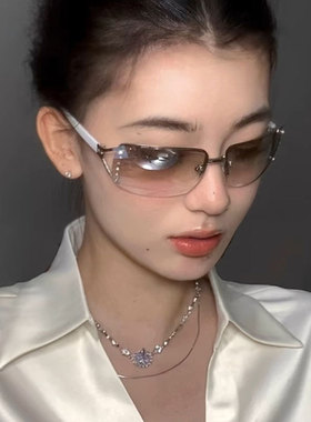 法式无框墨镜女长圆脸优雅高级感