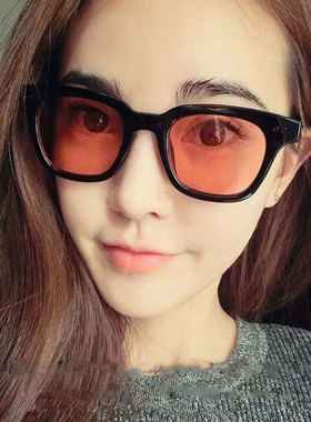 GD权志龙TOP同款红色太阳镜男方框黄色镜片眼镜女ins网红百搭墨镜