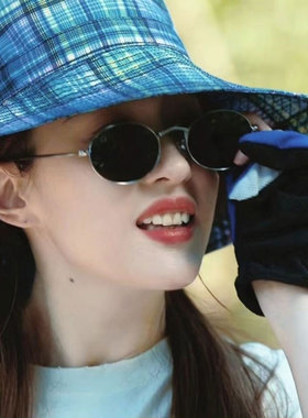 黄亦玫同款复古椭圆形小框墨镜女