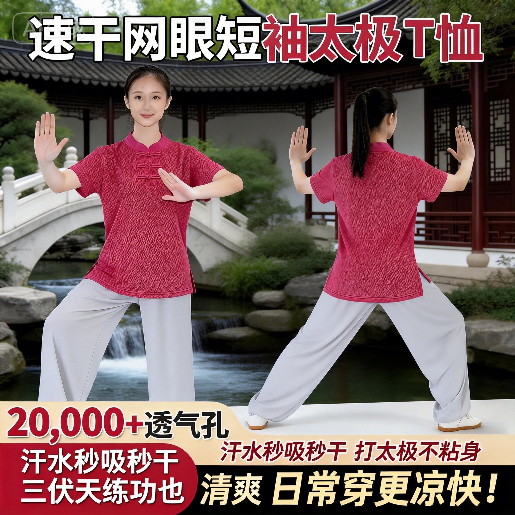 华武堂中国风速干网眼短袖太极服太极T恤夏季款男女通用M团体定制