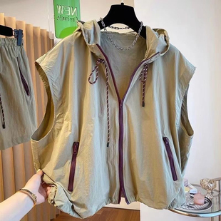 特大码 春夏户外轻薄百搭宽松休闲速干防晒外套 300斤连帽马甲无袖