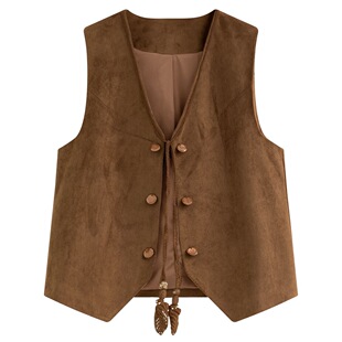 2026新款美拉德v领麂皮绒马甲女时髦短款外搭无袖背心上衣坎肩