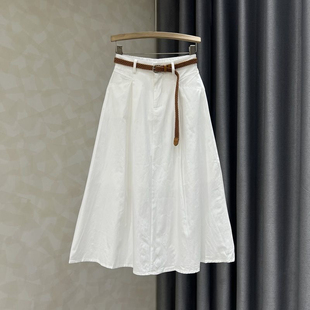白色松紧腰高腰牛仔半身裙女2026夏季 百搭休闲a字大摆长裙子 新款