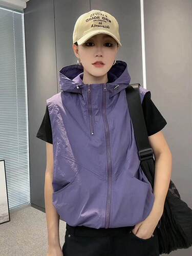 欧货防晒连帽马甲短款上衣