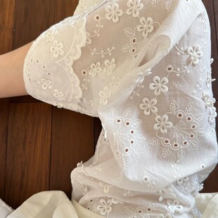 高腰宽松花朵刺绣直筒裤 2026新款 女春夏季 白色蕾丝镂空阔腿休闲裤