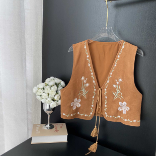 波西米亚复古刺绣花流苏马甲背心云南旅游拍照穿搭马夹配裙子上衣