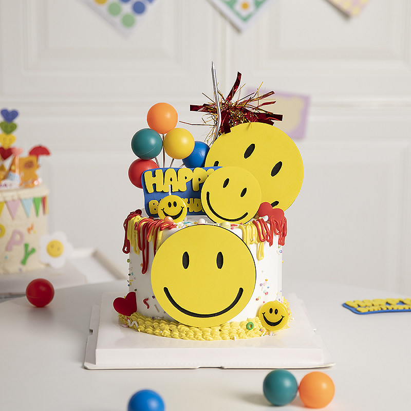 网红可爱笑脸蛋糕装饰插件ins复古气球蜡烛emoji表情甜品台插件
