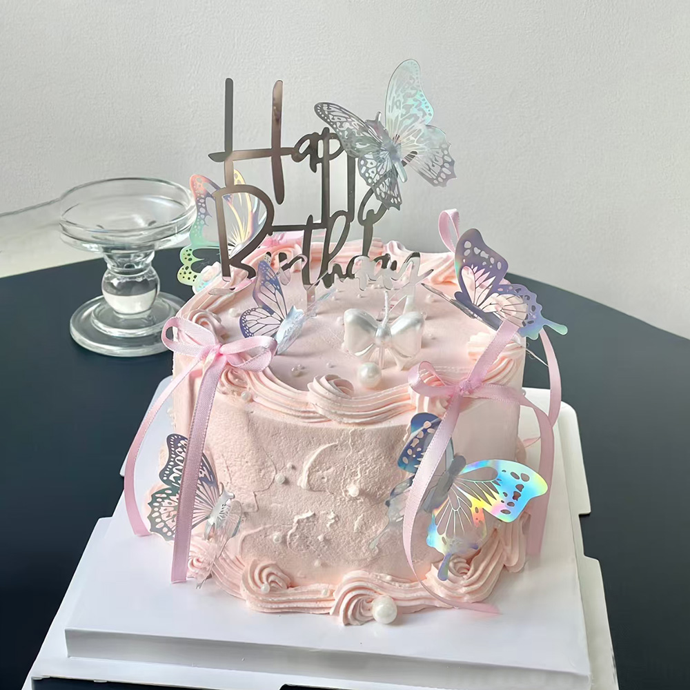 仙女蛋糕装饰幻彩蝴蝶生日蛋糕装饰蝴蝶结女神仙女情人节蛋糕装饰