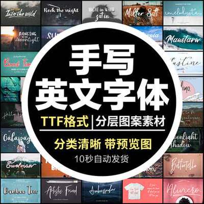 procreate字体包下载PS手写连笔英文字体文艺唯美LOGO设计素材