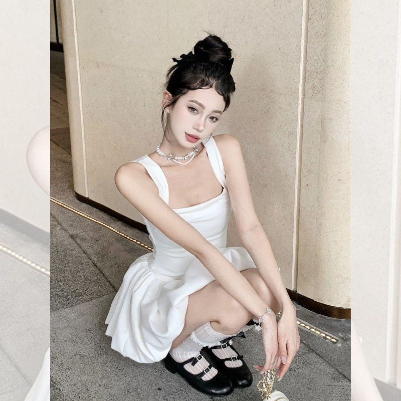 辣妹白色吊带连衣裙女夏