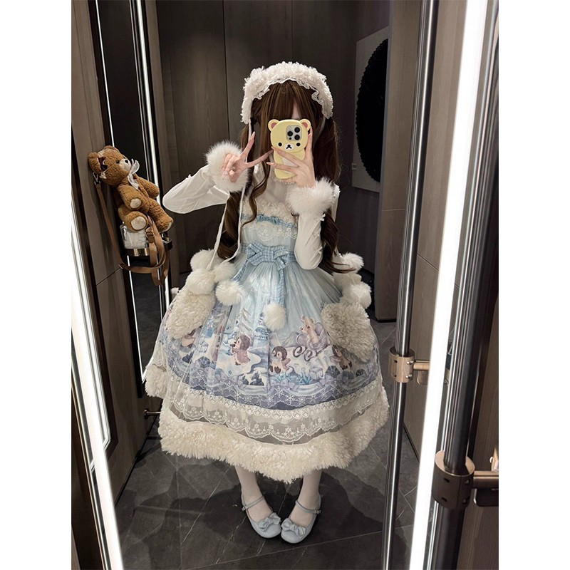 甜美少女感lolita企鹅雪宝jsk连衣裙洛丽塔可爱冬季毛绒洋装lo裙