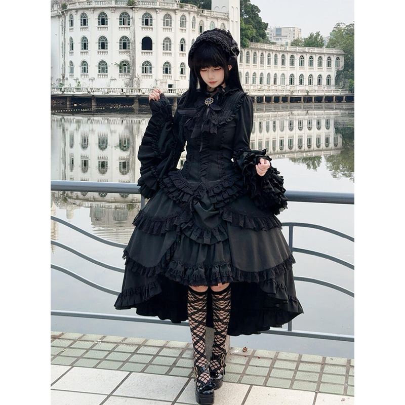 暗黑哥特风重工姬袖衬衫下裙lolita裙洛丽塔华丽优雅大小姐日常潮