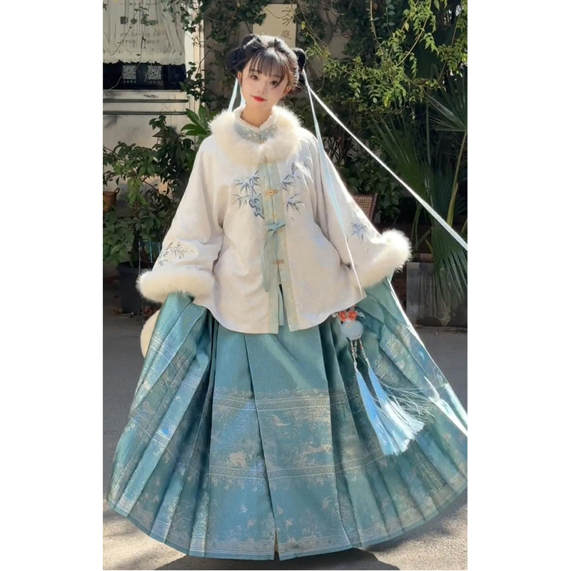 新中式对襟琵琶袖短比甲昭君袄外套明制汉服女国风重工套装女冬季