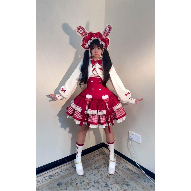 苹果可爱小兔短外套大兔耳朵软萌可爱洋装lolita裙jsk套装洛丽塔