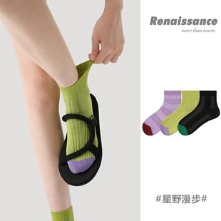 透气吸汗女袜 Renaissance拼色短袜ins潮摩登复古袜子女夏天薄款