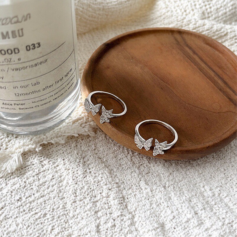 S925纯银蝴蝶戒指女银饰