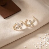 Sweet Girl个性 夸张镶钻四叶花金属耳圈女气质简约百搭高品质耳环