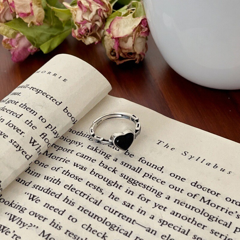 S925纯银爱心戒指女韩国小众个性