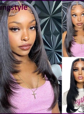Layered Wig Straight Human Hair Glueless Wigs Pre Plucked