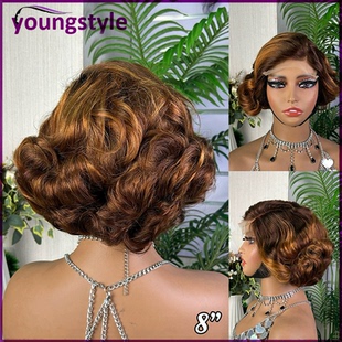 p4/27# 5*5 bouncy pixie curly wig human hair lace wigs