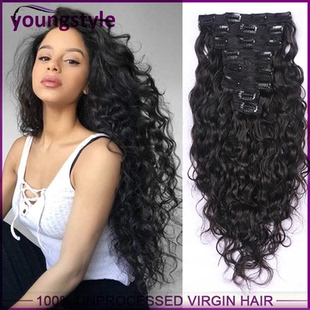 9A Water Wave Wavy Clip In Human Hair Extensions 真人卡子发