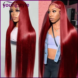 Burgundy Red Color straight human hair 13*4 lace front wigs
