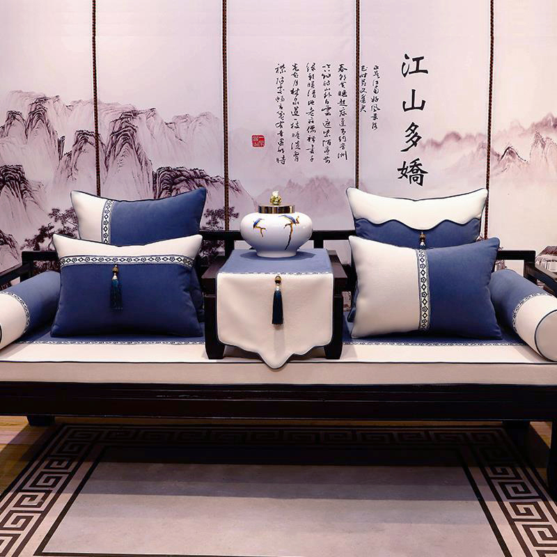 新中式红木沙发坐垫靠垫罗汉床垫子五件套实木沙发椅子座垫带靠背